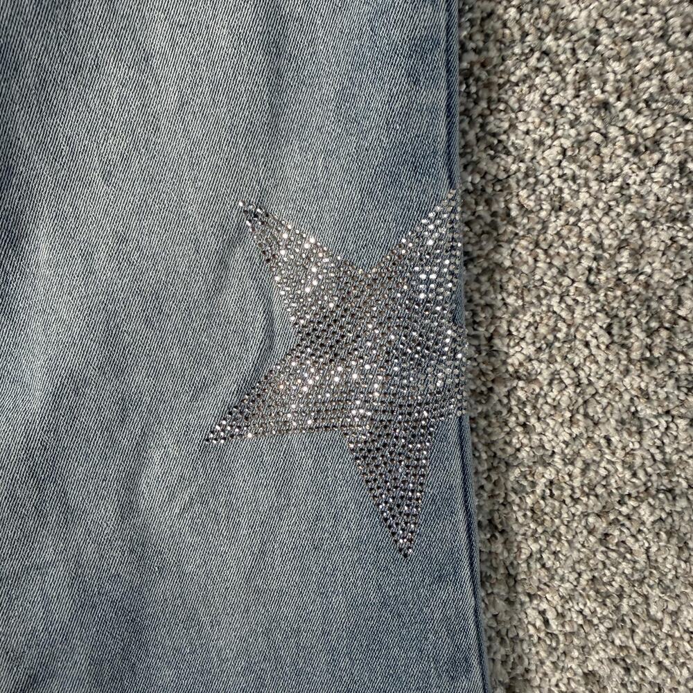 Madden Girl Flare Jeans Juniors 3 28x31 Low Rise Blue Light Rhinestone Stars - Picture 3 of 14